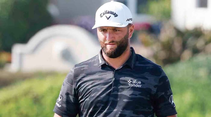 Jon Rahm looks at a putt in the second round of the 2023 Arnold Palmer Invitational.